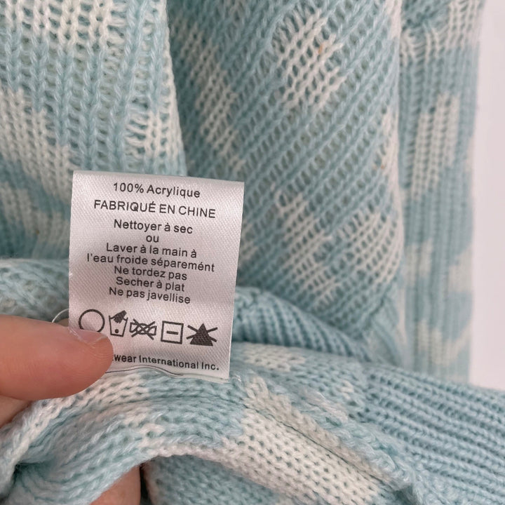 JOHN + JENN Leopard Print Crew Neck Sweater Light Blue White Long Sleeve Size L