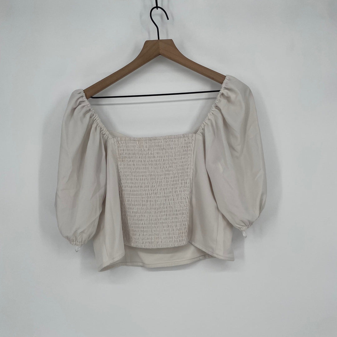 Abercrombie Fitch Cream Smocked Bust Puff Sleeve Crop Top Size L