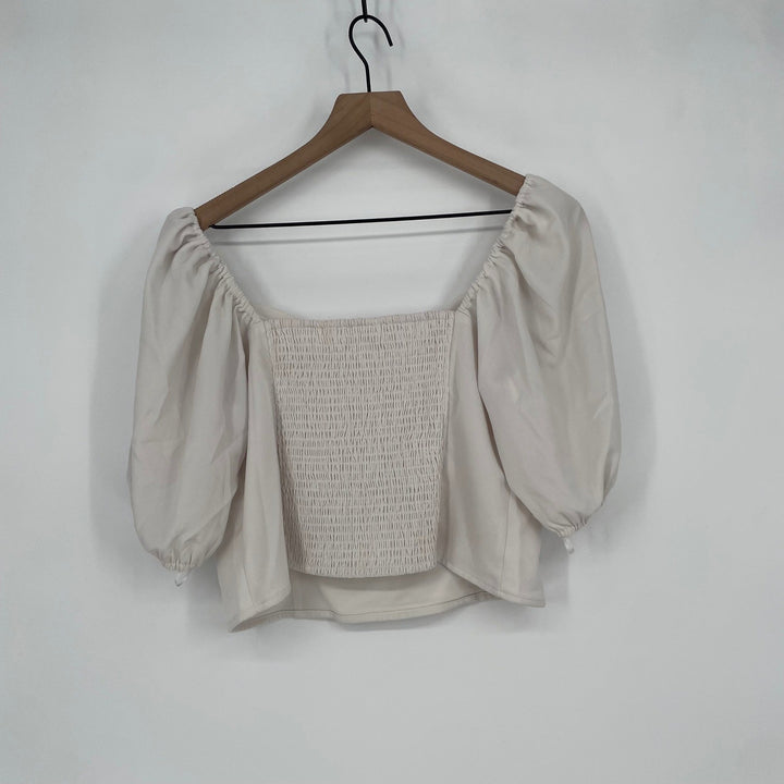 Abercrombie Fitch Cream Smocked Bust Puff Sleeve Crop Top Size L
