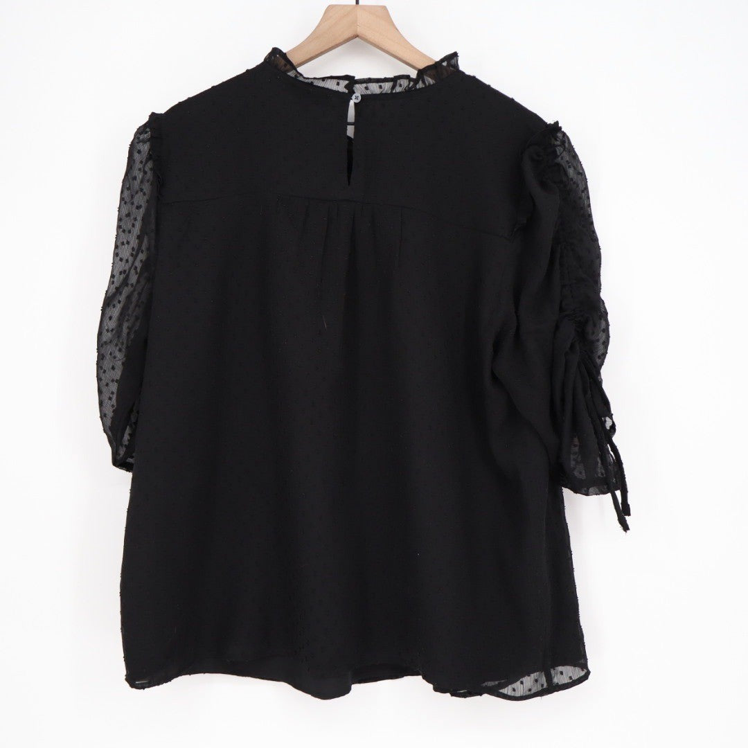LOFT Black Ruffled Mock Neck Swiss Dot Blouse XXL