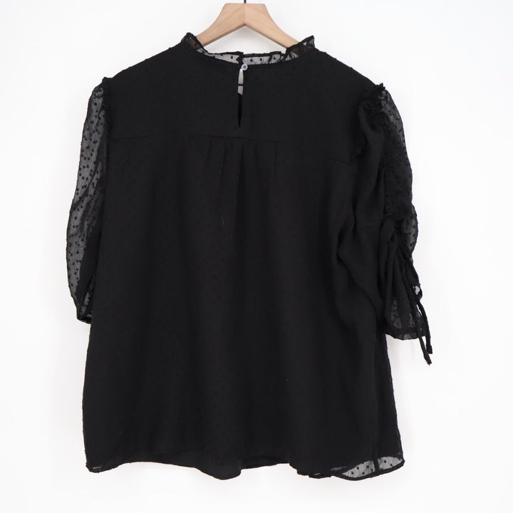 LOFT Black Ruffled Mock Neck Swiss Dot Blouse XXL