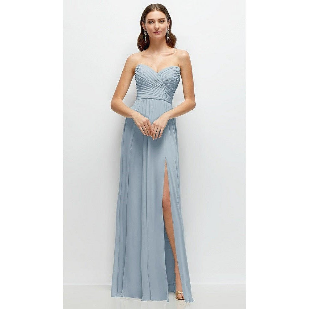 After Six Strapless Pleated Surplice Chiffon Maxi Dress With A-Line Skirt