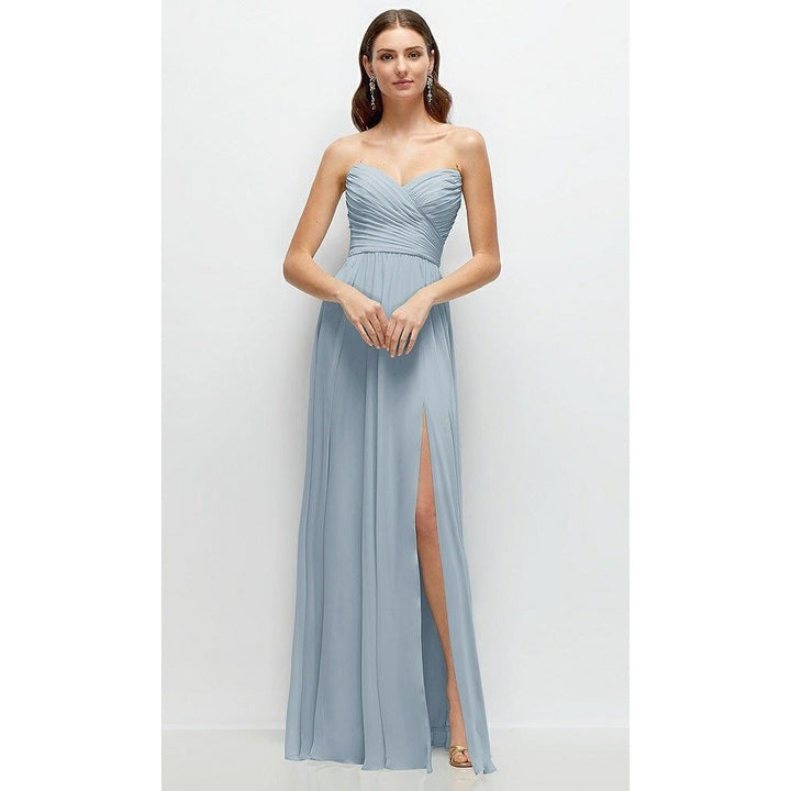 After Six Strapless Pleated Surplice Chiffon Maxi Dress With A-Line Skirt