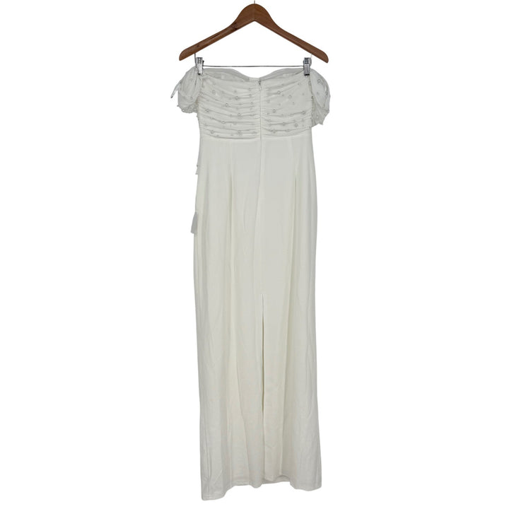 Lulus Immensely Charming White Mesh Pearl Bustier Maxi Dress Size L