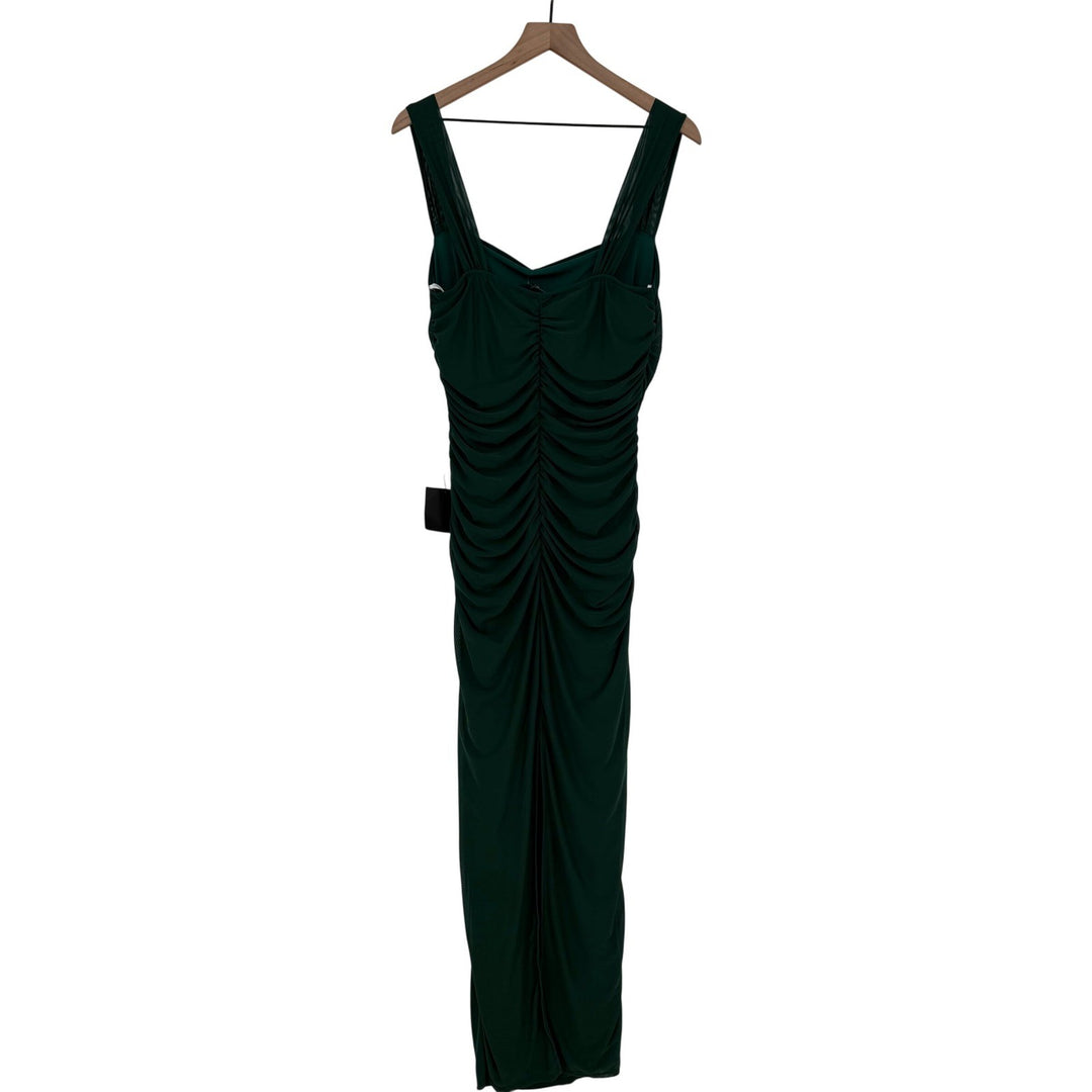 Lulus Amazing Presence Dark Green Mesh Ruched Column Maxi Dress Size XL