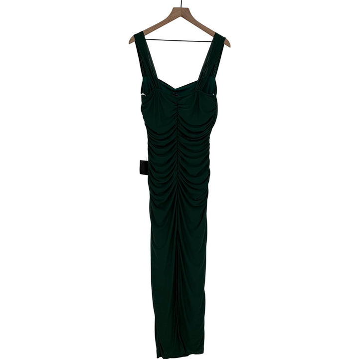 Lulus Amazing Presence Dark Green Mesh Ruched Column Maxi Dress Size XL
