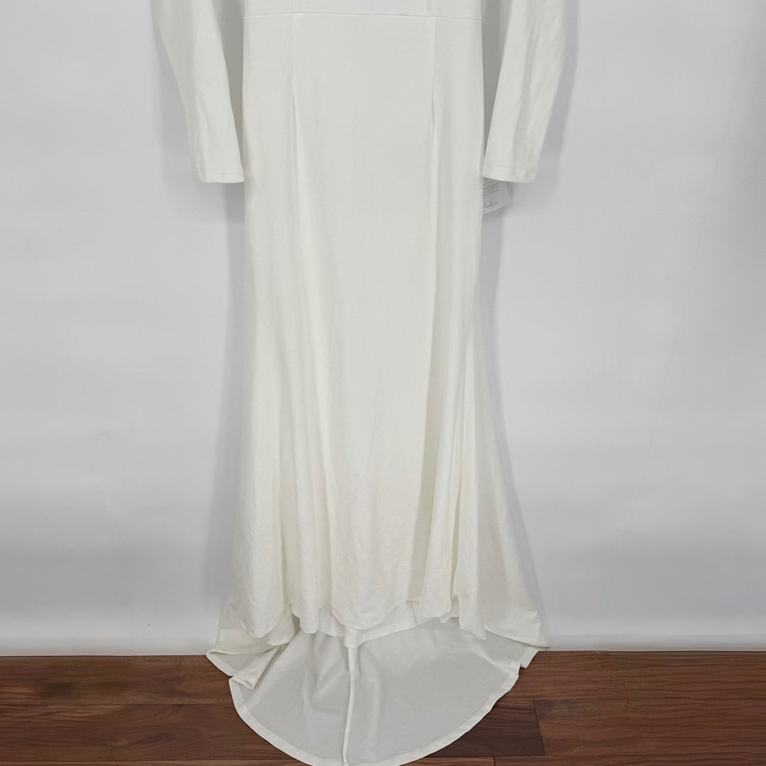 Lulus Eloquent Endearment White Long Sleeve Backless Maxi Dress Size L