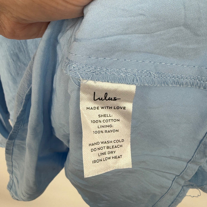 Lulus Dreaming Of Paris Blue Puff Sleeve Mini Dress With Pockets Size M