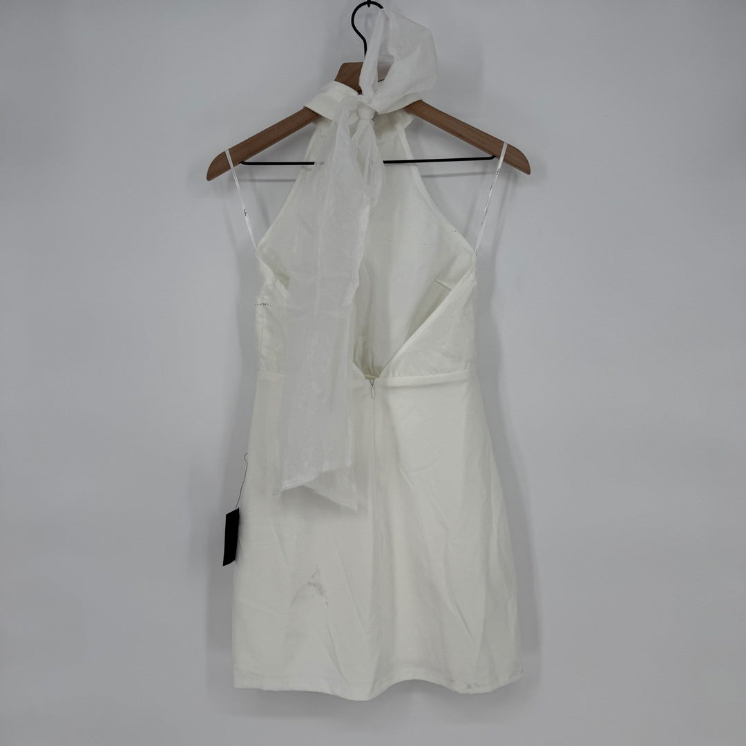 Lulus Simply Magnificent White Organza Halter Backless Mini Dress Size S