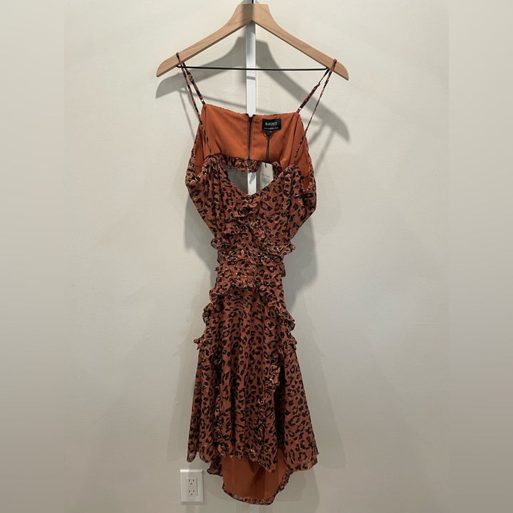 Bardot Leopard Frill Cut Out Mini Dress Size 12/XL