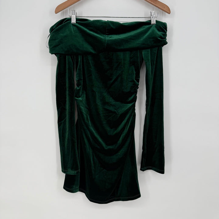 Lulus Nia Emerald Velvet Off-The-Shoulder Mini Dress Size M