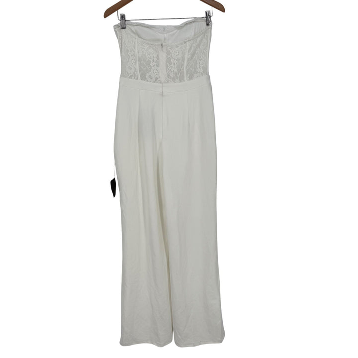 Lulus Positively White Lace Strapless Bustier Jumpsuit Size M