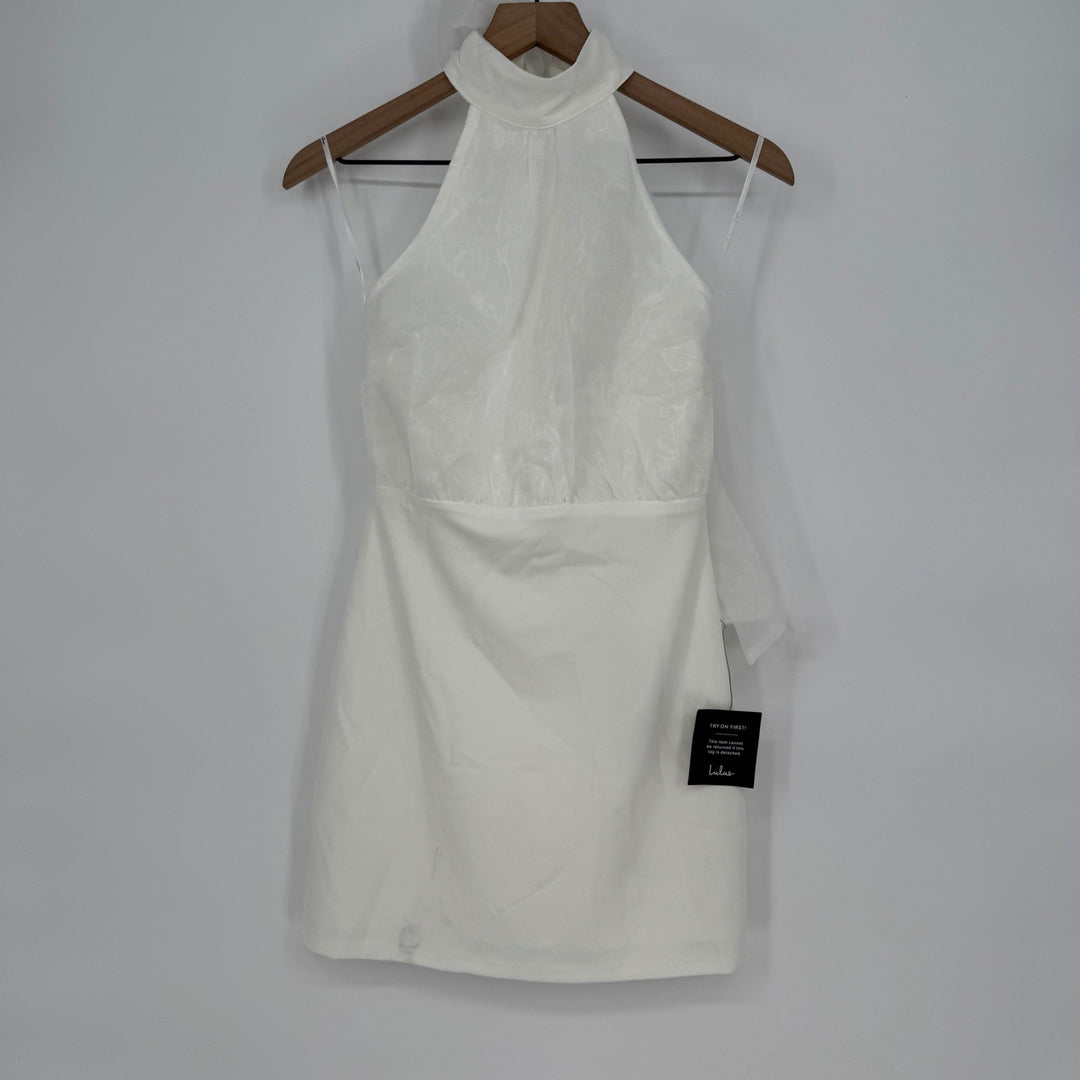 Lulus Simply Magnificent White Organza Halter Backless Mini Dress Size S