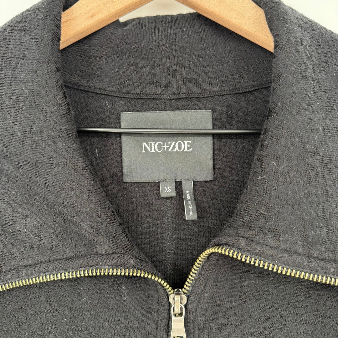 NIC+ZOE Black Zipper Collar Knit Jacket Sweater XS
