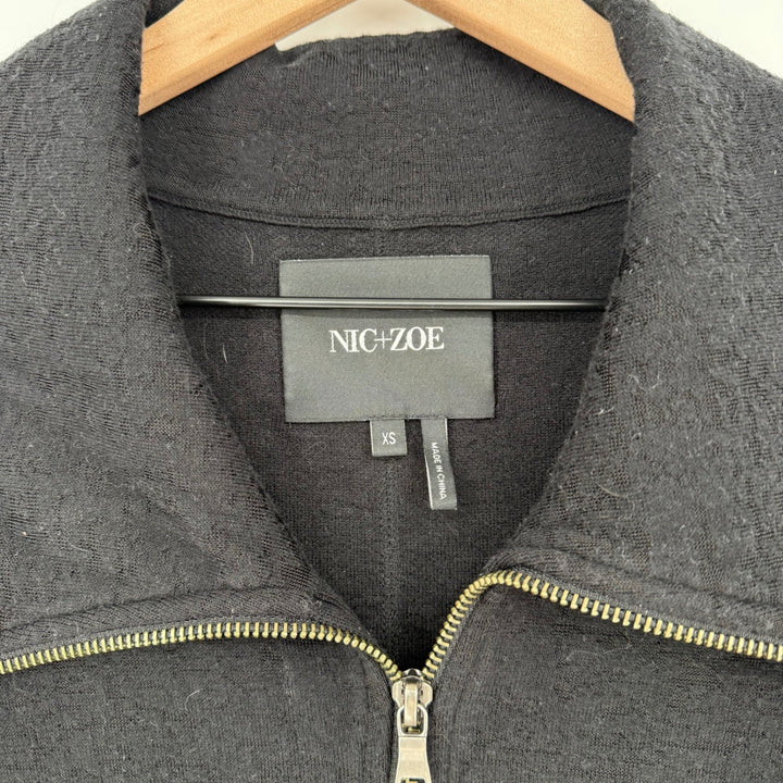 NIC+ZOE Black Zipper Collar Knit Jacket Sweater XS