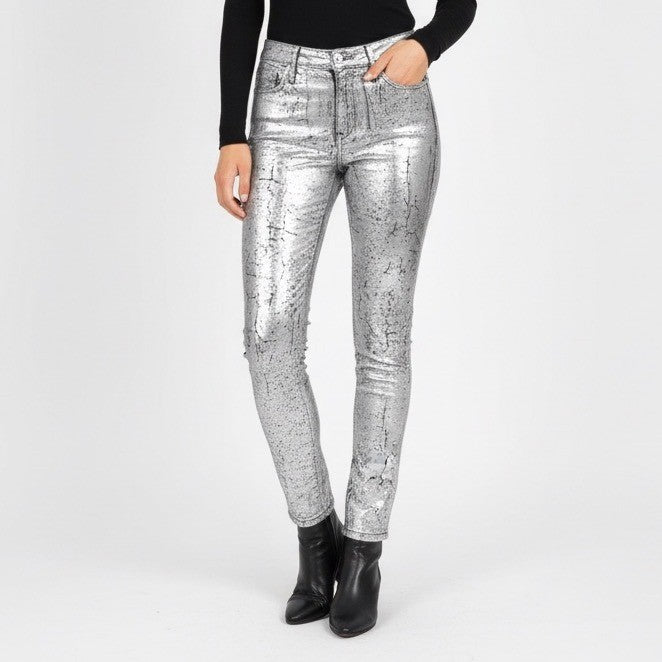 AG Adriano Goldschmied Farrah Skinny Ankle Jeans Metallic Foil Silver Size 27