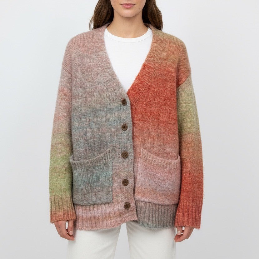 Elan Ombre Tie Dye Knit Cardigan Sweater Size S