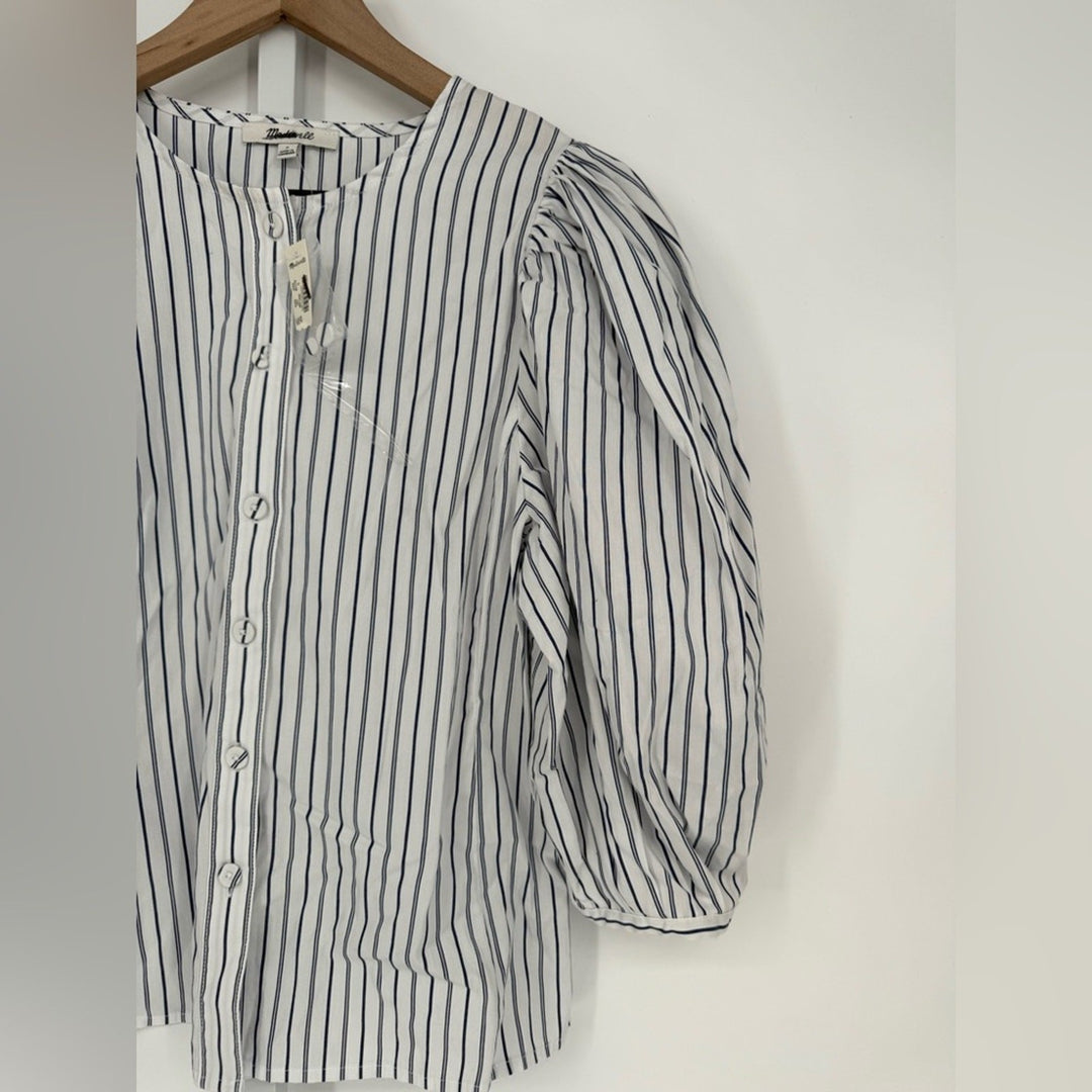 Madewell Puff-Sleeve Button-Up Top in Stripe Size 0