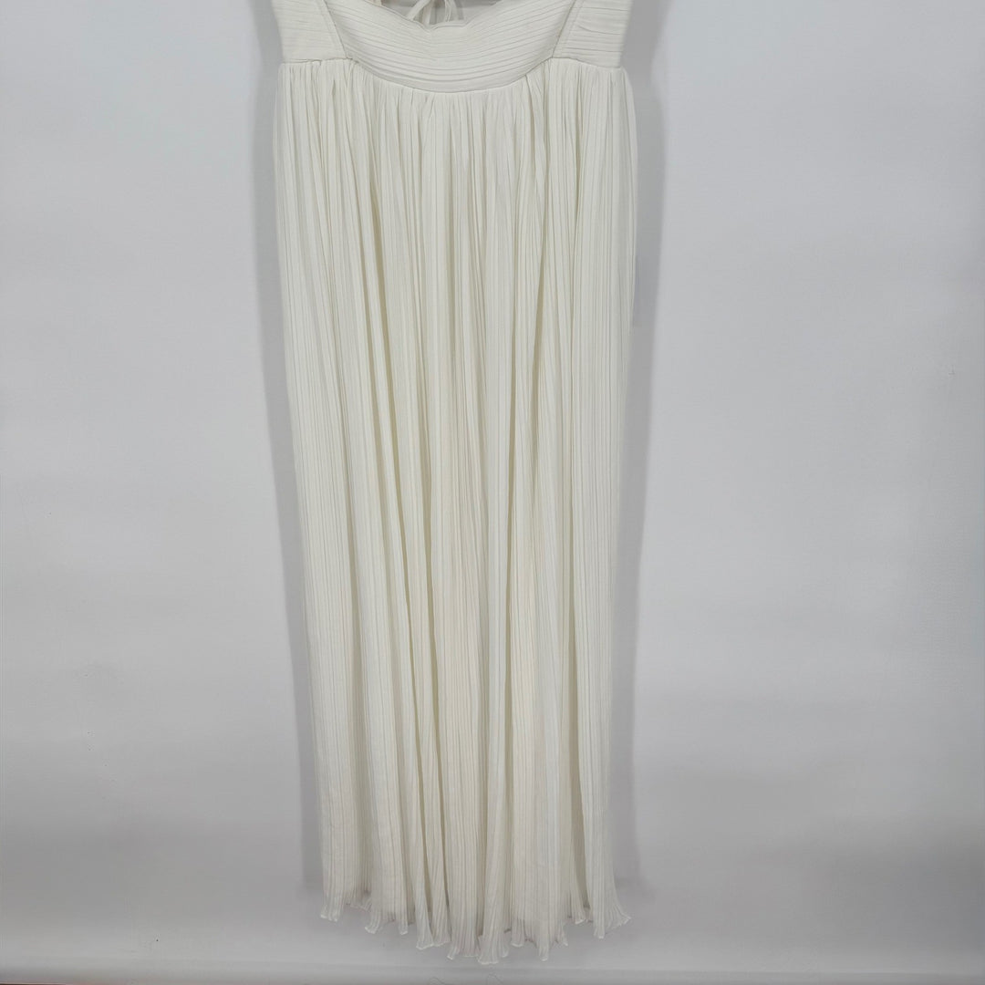 Lulus Glorious Elegance White Pleated Sleeveless Lace-Up Maxi Dress Size M