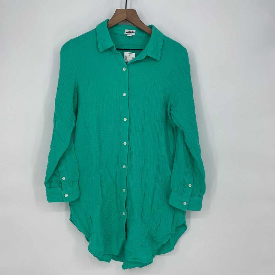 J. Crew Gauze Shirt Emerald Green Button Down Long Sleeve Tunic Size S