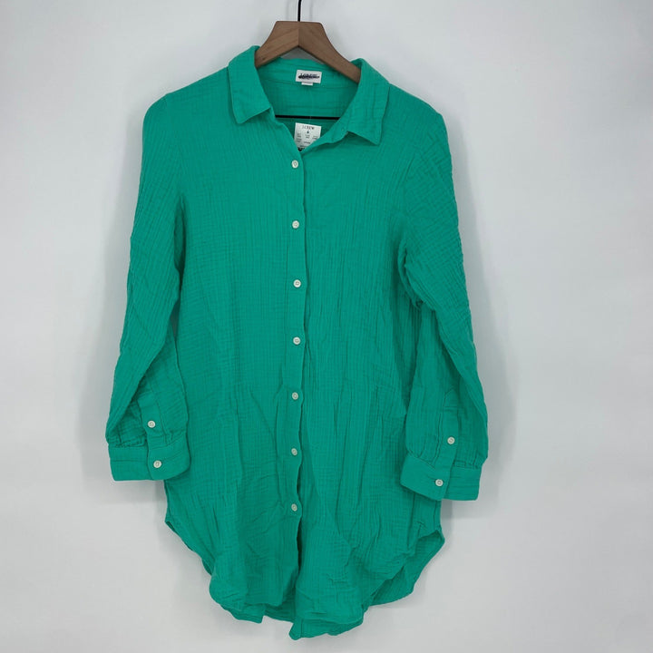 J. Crew Gauze Shirt Emerald Green Button Down Long Sleeve Tunic Size S