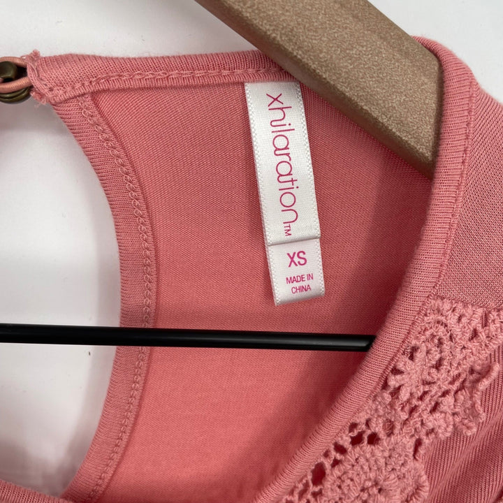 Xhilaration Coral Pink Lace Yoke Bell Sleeve Top Women's XS