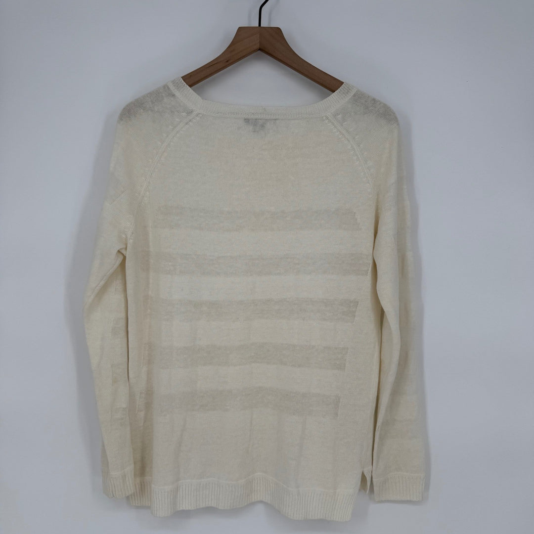 Vince Cream Striped Lightweight Linen Blend Sweater Size S