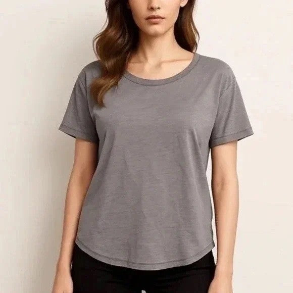 Barefoot Dreams Malibu Dove Gray Slub Jersey Dropped Shoulder Tee T-Shirt L