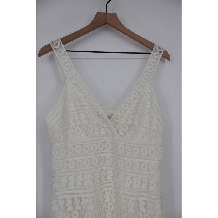 DIANE von FURSTENBERG Tiana Lace Midi Dress White Size 12 V Neck Ruffle Hem