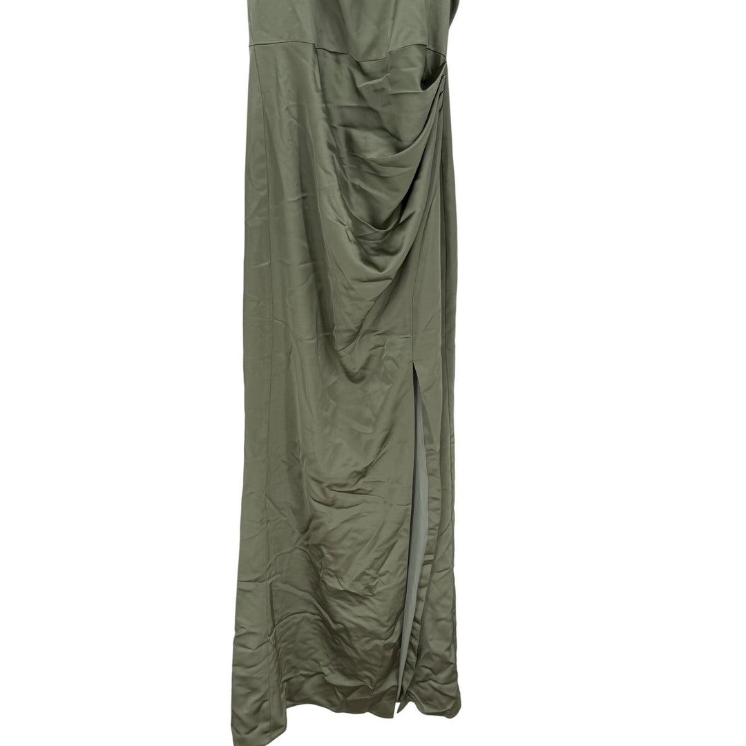 Lovely Noor Cowl Halter Open-Back Satin Maxi Dres In Sage Size XS