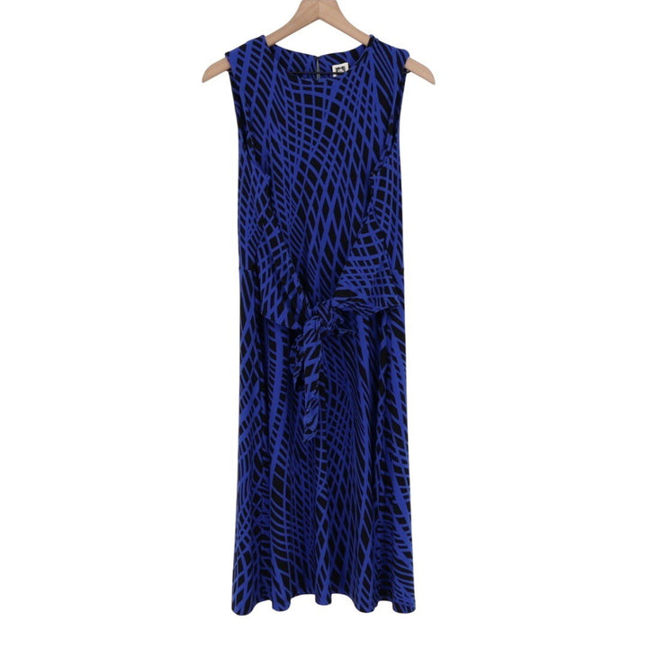 Anne Klein Blue Black Geometric Print Sleeveless Knee Length Dress Size 12