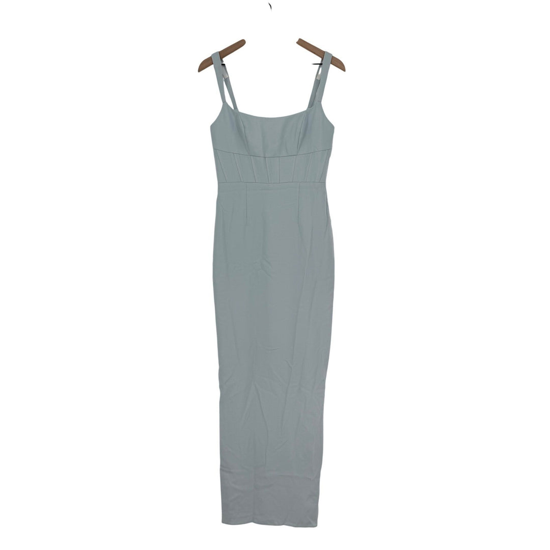 Thread Corset Midriff Crepe Column Maxi Dress In Mist Size 4