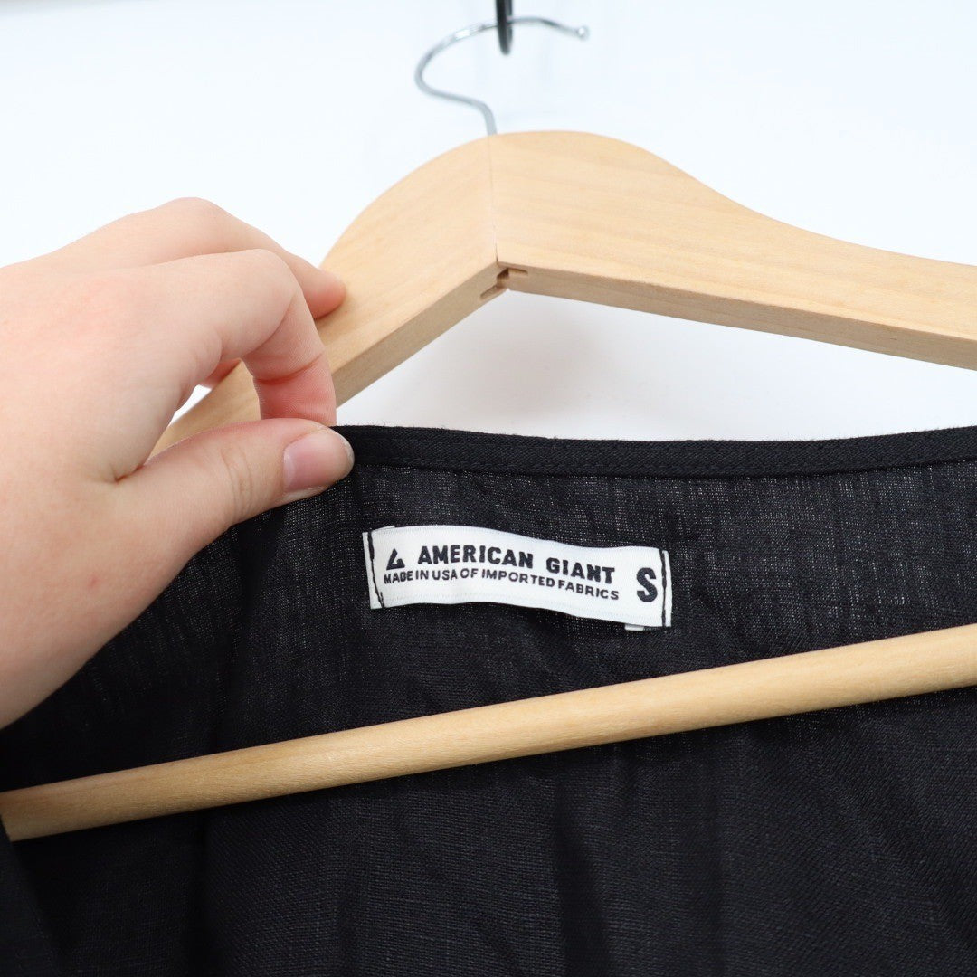 American Giant Black Linen V Neck Sleeveless Maxi Dress Size S