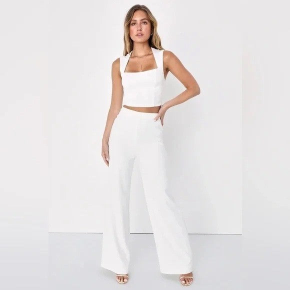 Lulus Enticing Endeavors White Two-Piece Jumpsuit Size S