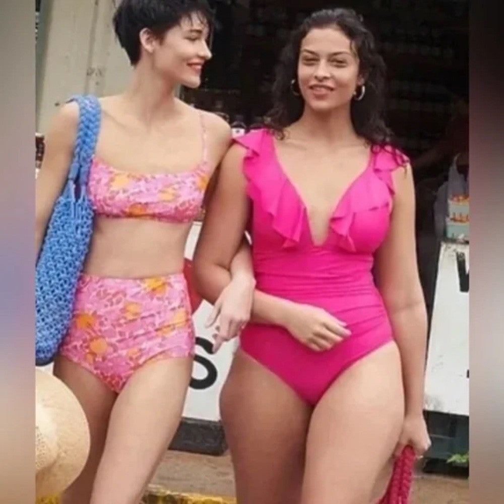 J.Crew Ruffle Plunge One-Piece Swimsuit Ruched Size 6