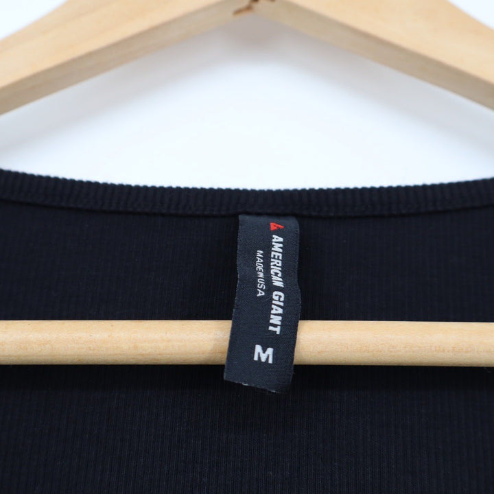 American Giant Black Ribbed Square Neck Short Sleeve Tee Shirt Womens Medium