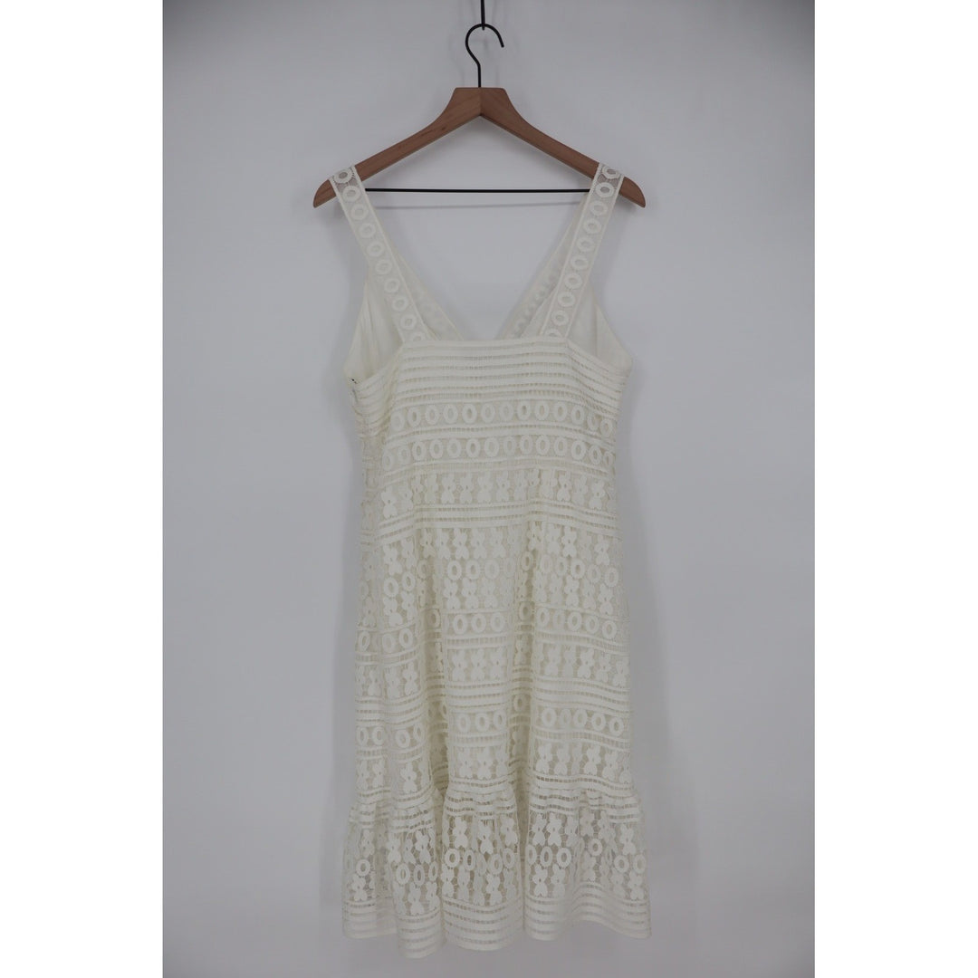 DIANE von FURSTENBERG Tiana Lace Midi Dress White Size 12 V Neck Ruffle Hem