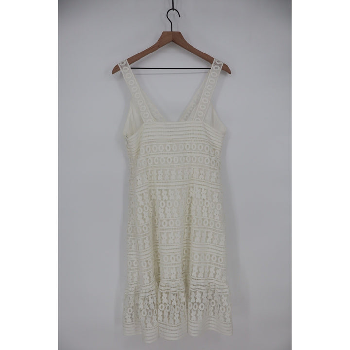 DIANE von FURSTENBERG Tiana Lace Midi Dress White Size 12 V Neck Ruffle Hem