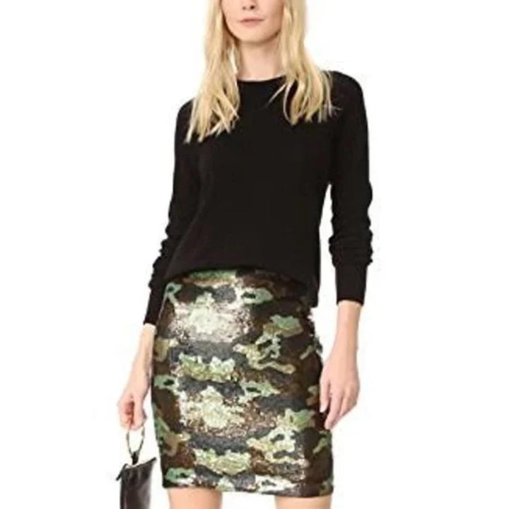 L'Agence Phoebe Metallic Sequined Camo Skirt Size 10