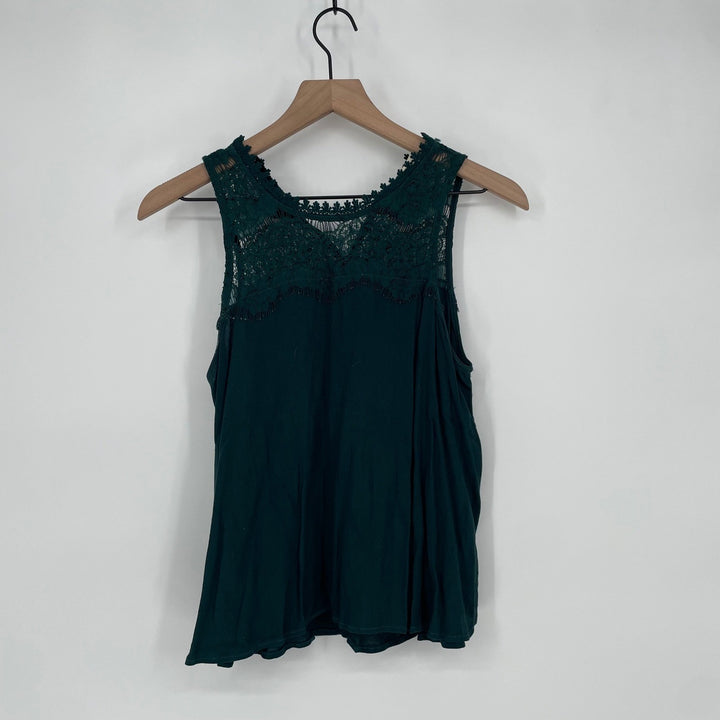 Elodie Dark Green Lace Yoke Tank Top Size S Sleeveless