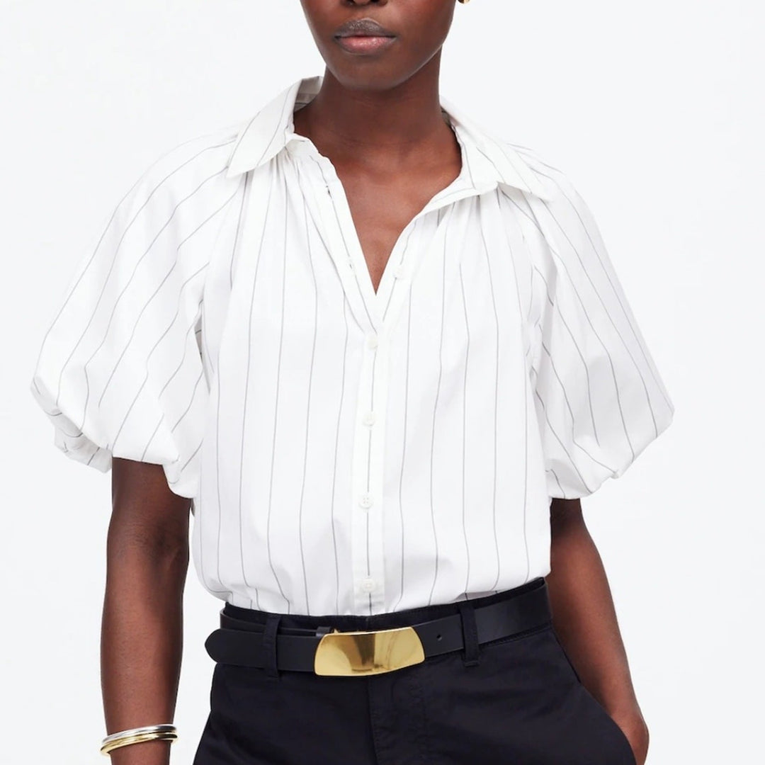 Madewell Shirred Bubble-Sleeve Button-Up Shirt Size M