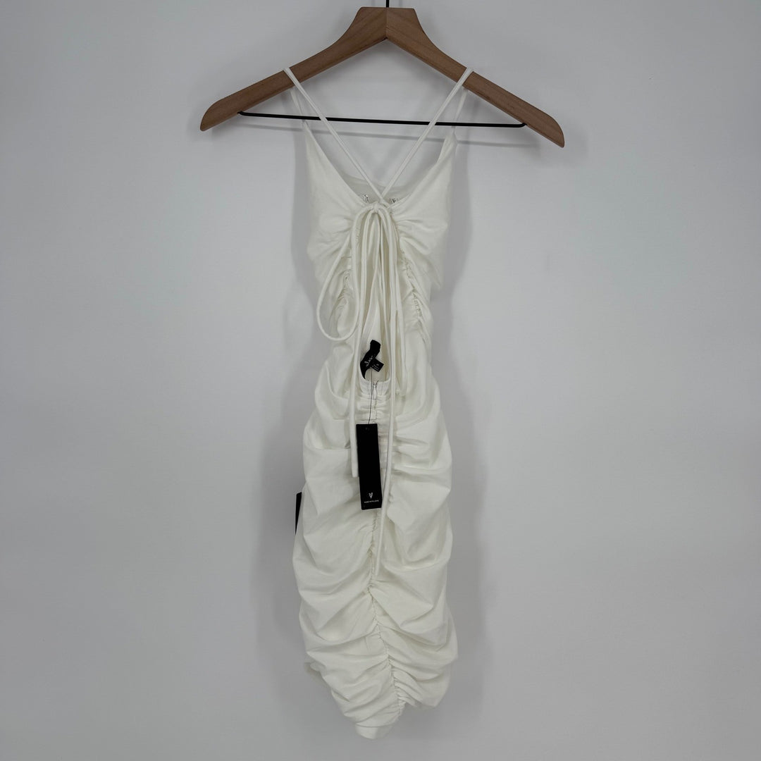 Lulus Confident Allure White Ruched Lace-Up Bodycon Mini Dress Size S