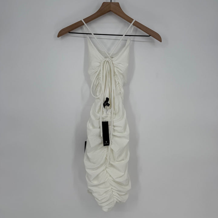 Lulus Confident Allure White Ruched Lace-Up Bodycon Mini Dress Size S