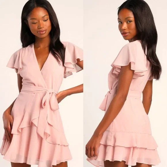 Lulus Sweet Like You Blush Ruffled Mini Dress Size S