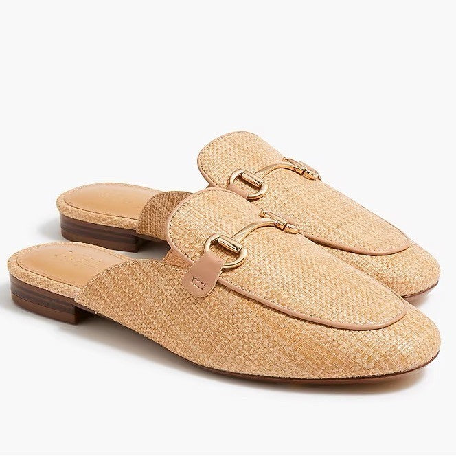 J. Crew Women Beige Straw Espadrille Mule Flats Shoes Size 8