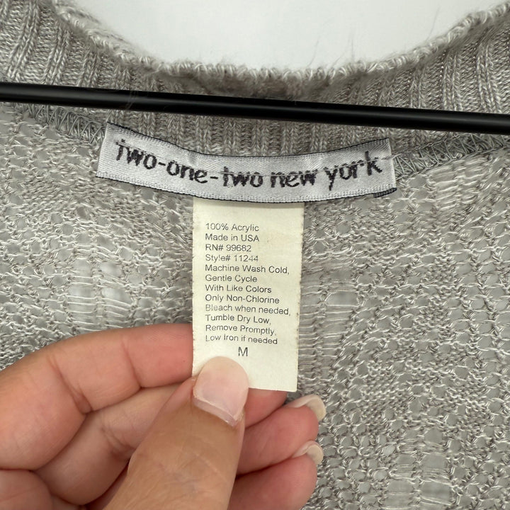 Two One Two New York Gray Open Knit Short Sleeve Cardigan Sweater Size M