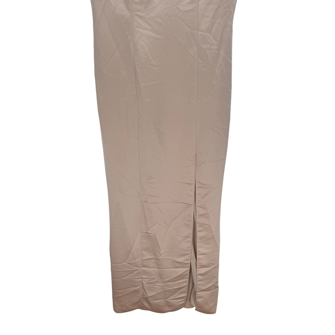 After Six Beige Satin V Neck Spaghetti Strap Floor Length Gown Dress Sz 4