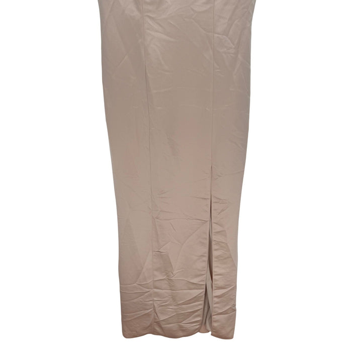 After Six Beige Satin V Neck Spaghetti Strap Floor Length Gown Dress Sz 4