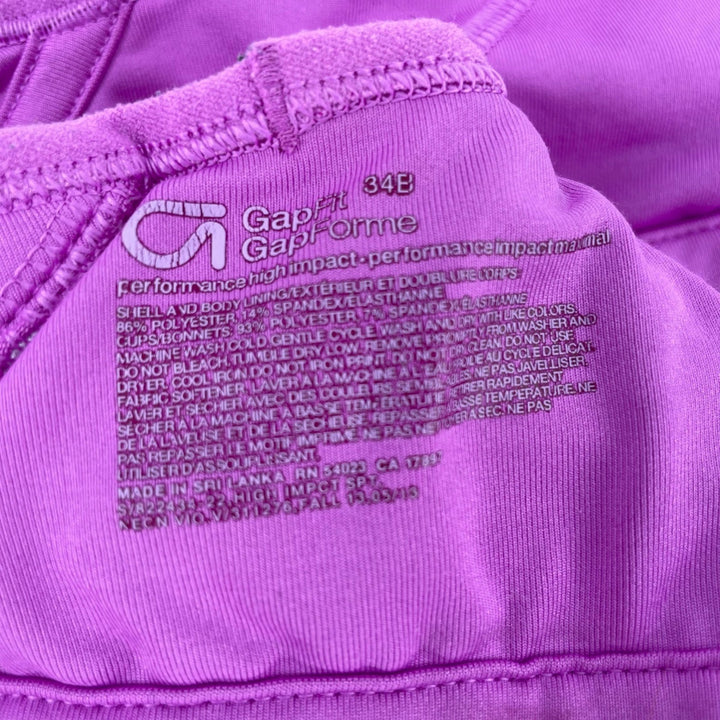 GapFit One High Impact Sports Bra Purple Racerback Adjustable Size 34B