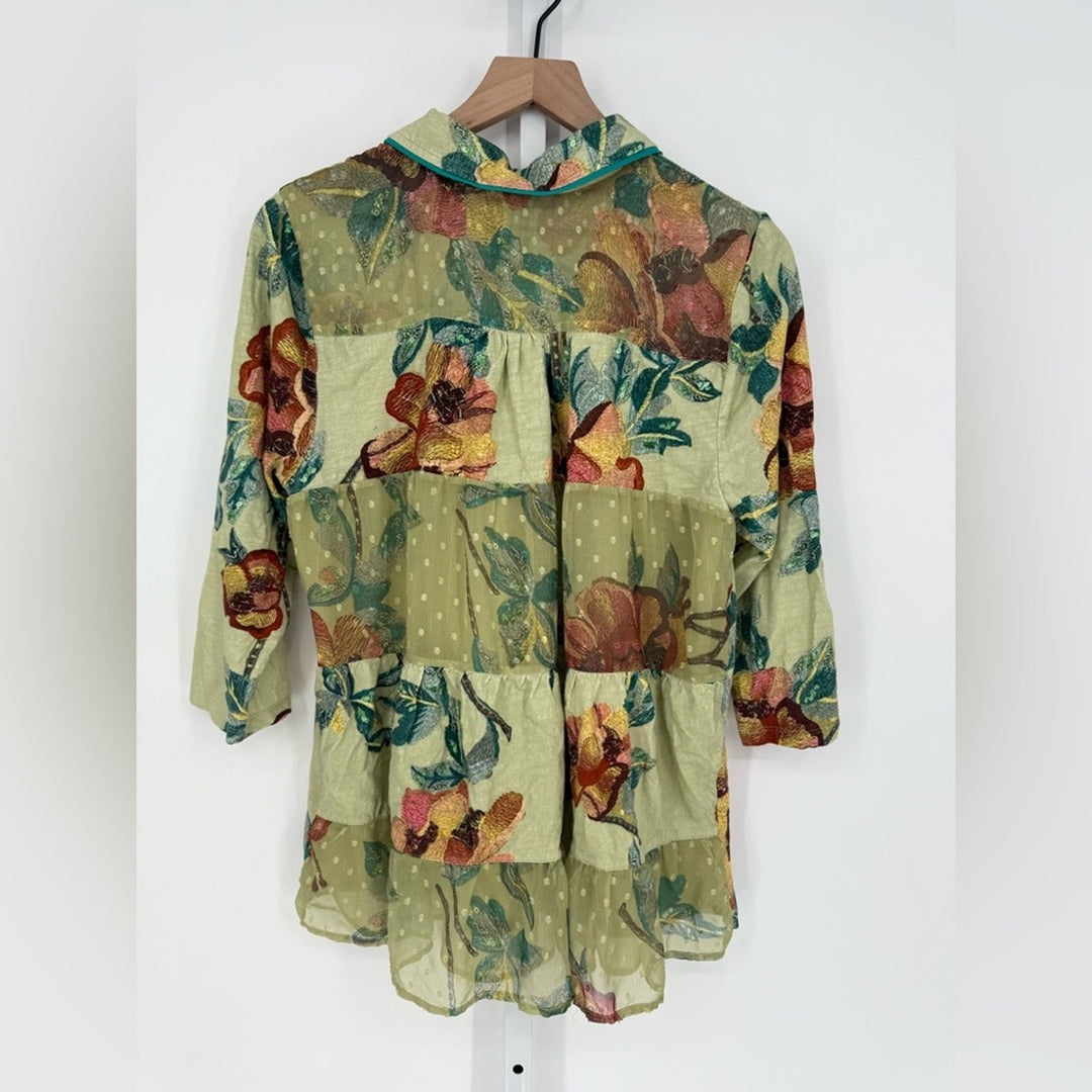 Soft Surroundings Elana Green Tropical Floral Button Tunic Top Size PL